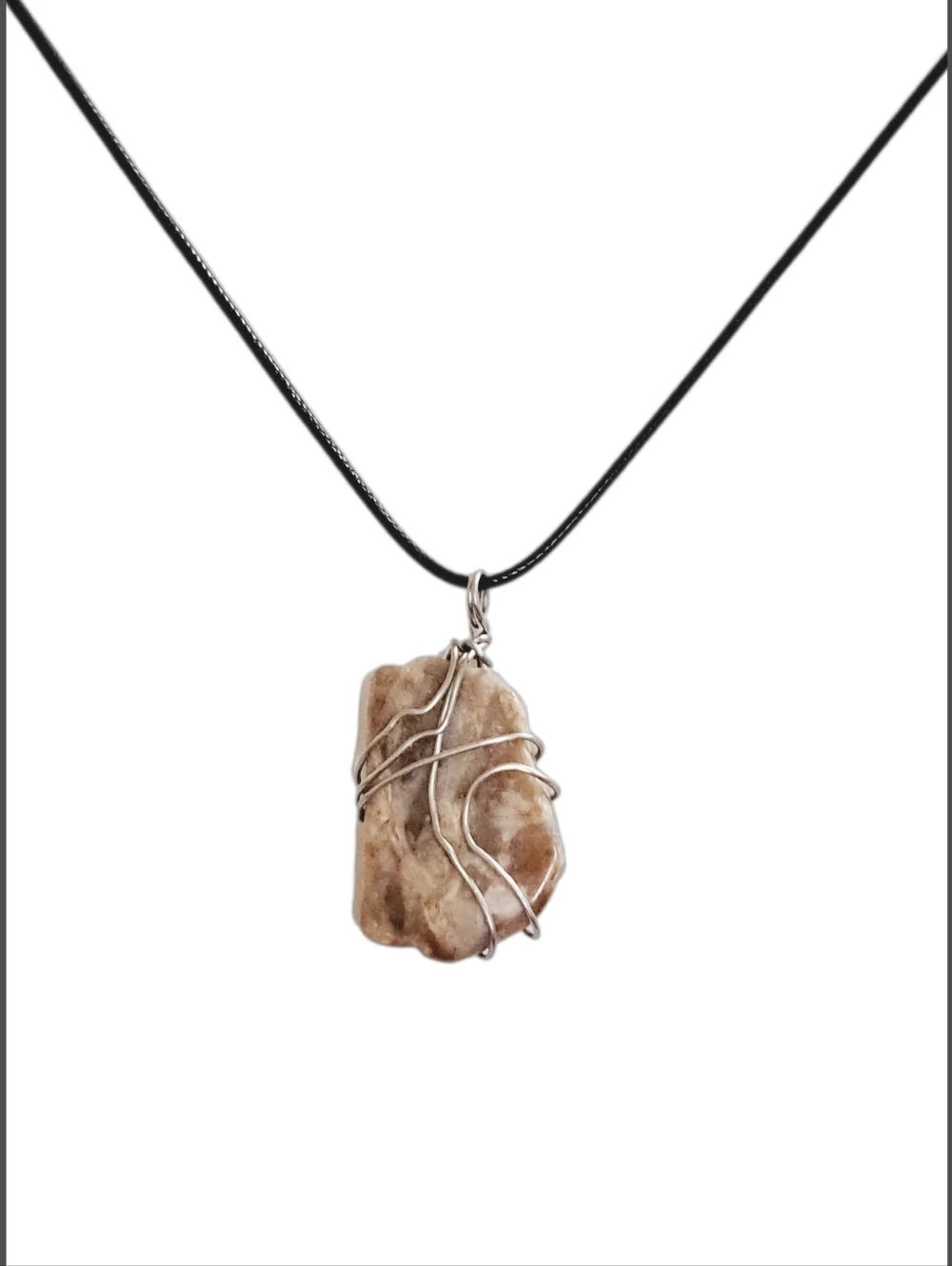 Genuine Jasper Double Sided Pendant w/ Black Cord Necklace NWOT